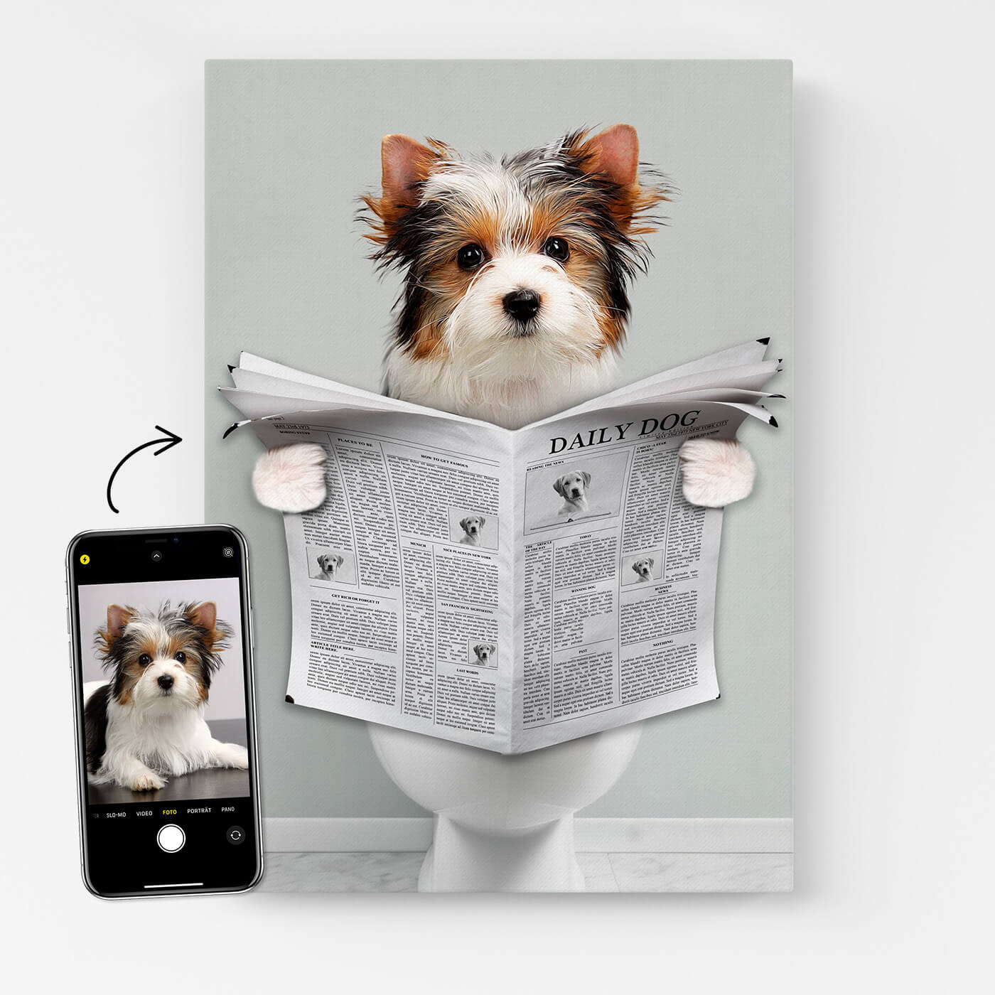 Lustiges Hundeportrait Badezimmer Andenken personalisiert