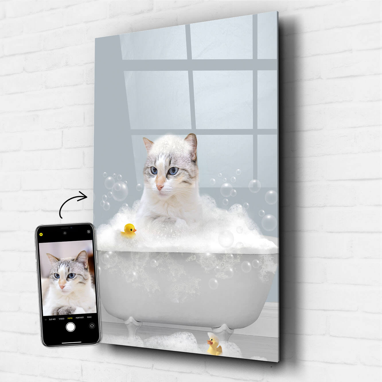 Personalisiertes Katzenportrait Acrylglas Badewanne